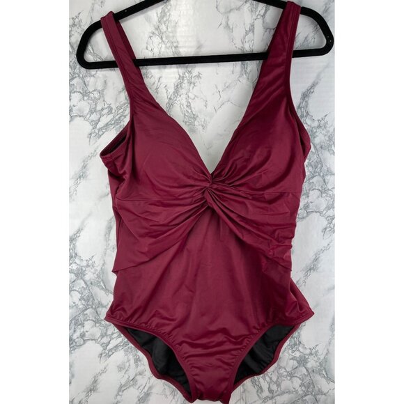 Dreamsuit by Miracle Brands Womens Size 14 One-Piece Swimsuit V-Neck Ruched Fron - Picture 1 of 12